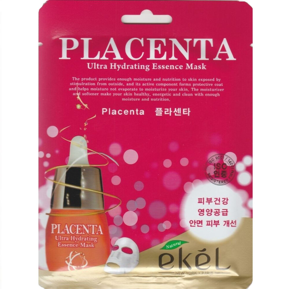 Антивозрастная тканевая маска с плацентой Ekel Placenta Ultra Hydrating Essense Mask, 25 мл. фото 1 — BascoMarket