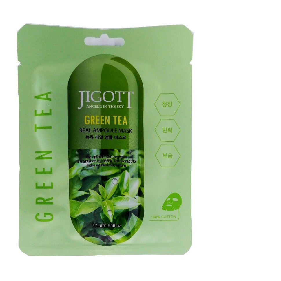 Ампульная маска с экстрактом зеленого чая Jigott Green Tea Real Ampoule Mask, 27 мл. фото 1 — BascoMarket